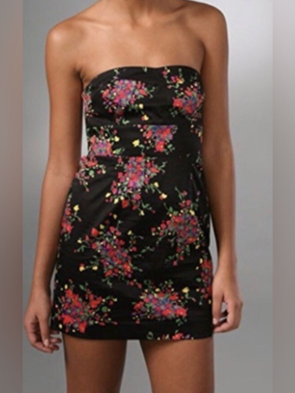 Free People Sleepless Summer Strapless Floral Mini Dress/Size 8 - full zip back